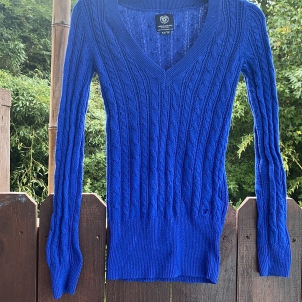 Cable knit V neck Blue Sweater XS